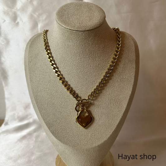 Collana a maglie cubane grande cuore in acciaio inossidabile