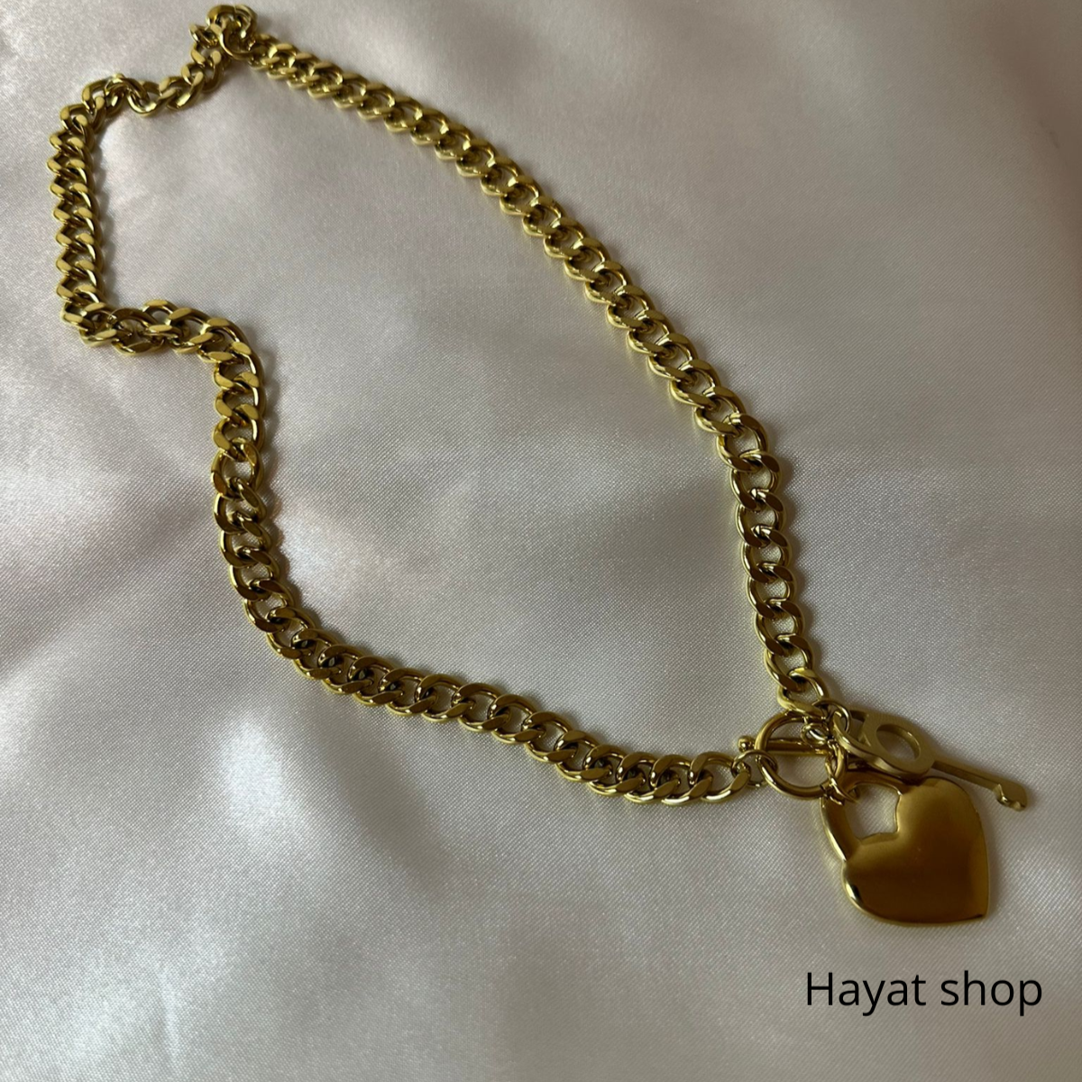Collana a maglie cubane grande cuore in acciaio inossidabile