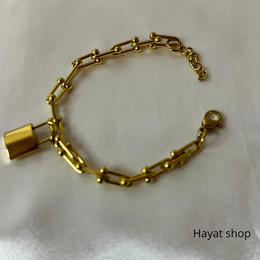 Bracciale Hip hop a forma di U con chiusura a moschettone in acciaio inossidabile