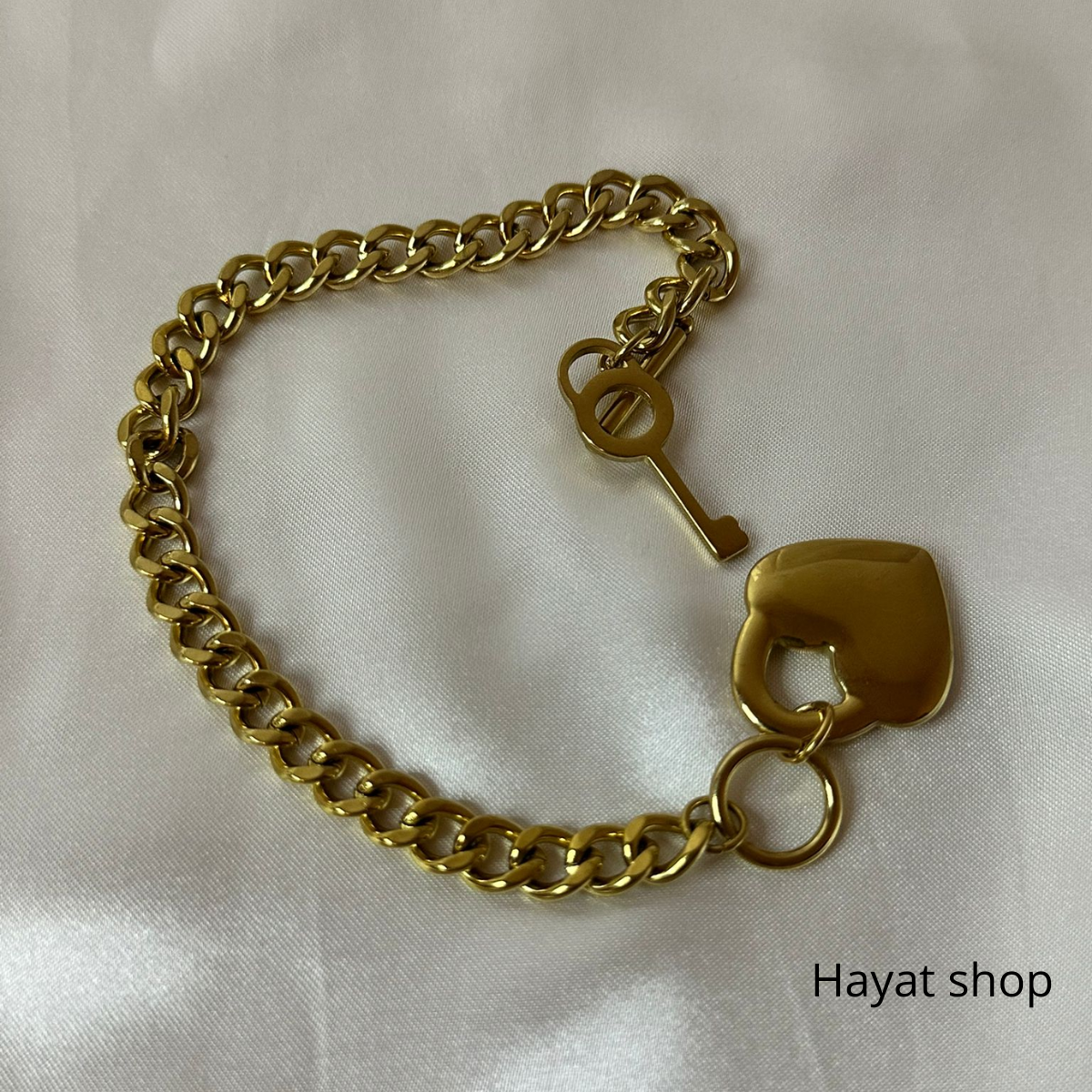 Bracciale a  maglie cubane grande cuore in acciaio inossidabile di alta qualita