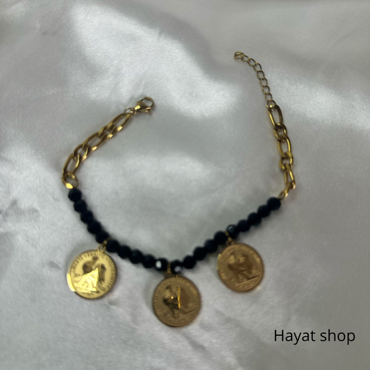 Bracciale con mini moneta con gallo franco in acciaio inossidabile