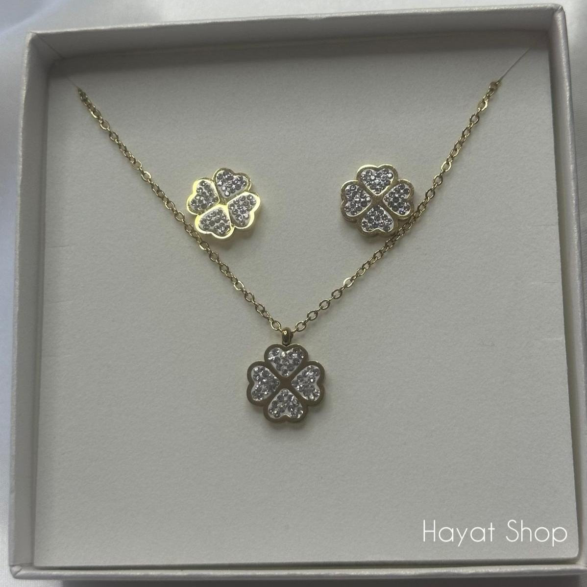 Set collana e orecchini strass in acciaio inossidabile