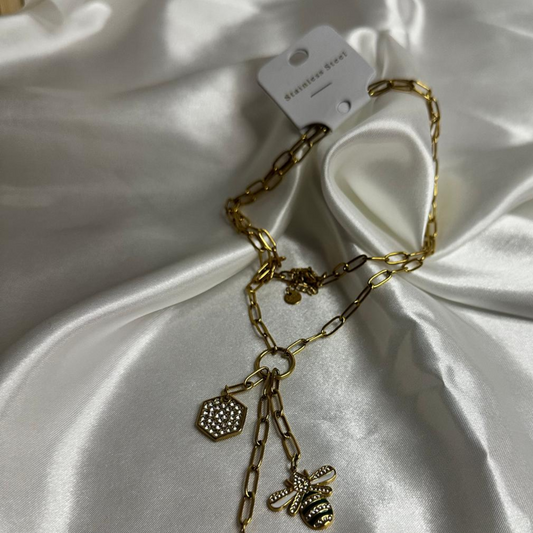 Collana lunga con api  in acciaio inossidabile