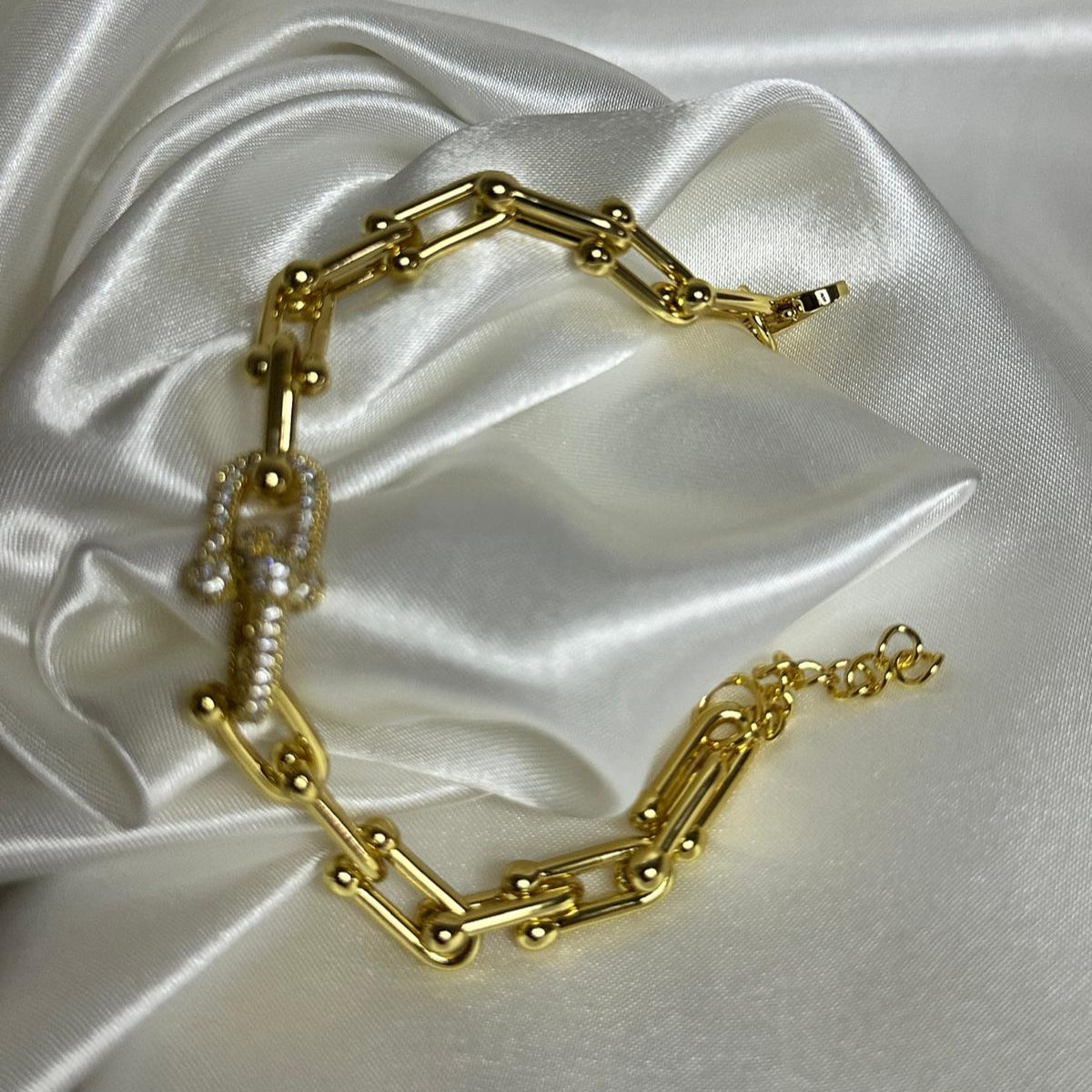 Bracciale ferro di cavallo a forma di U con brillantini in acciaio inossidabile