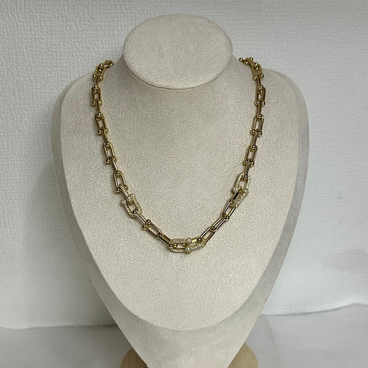 Collana ferro di cavallo a forma di U con brillantini in acciaio inossidabile