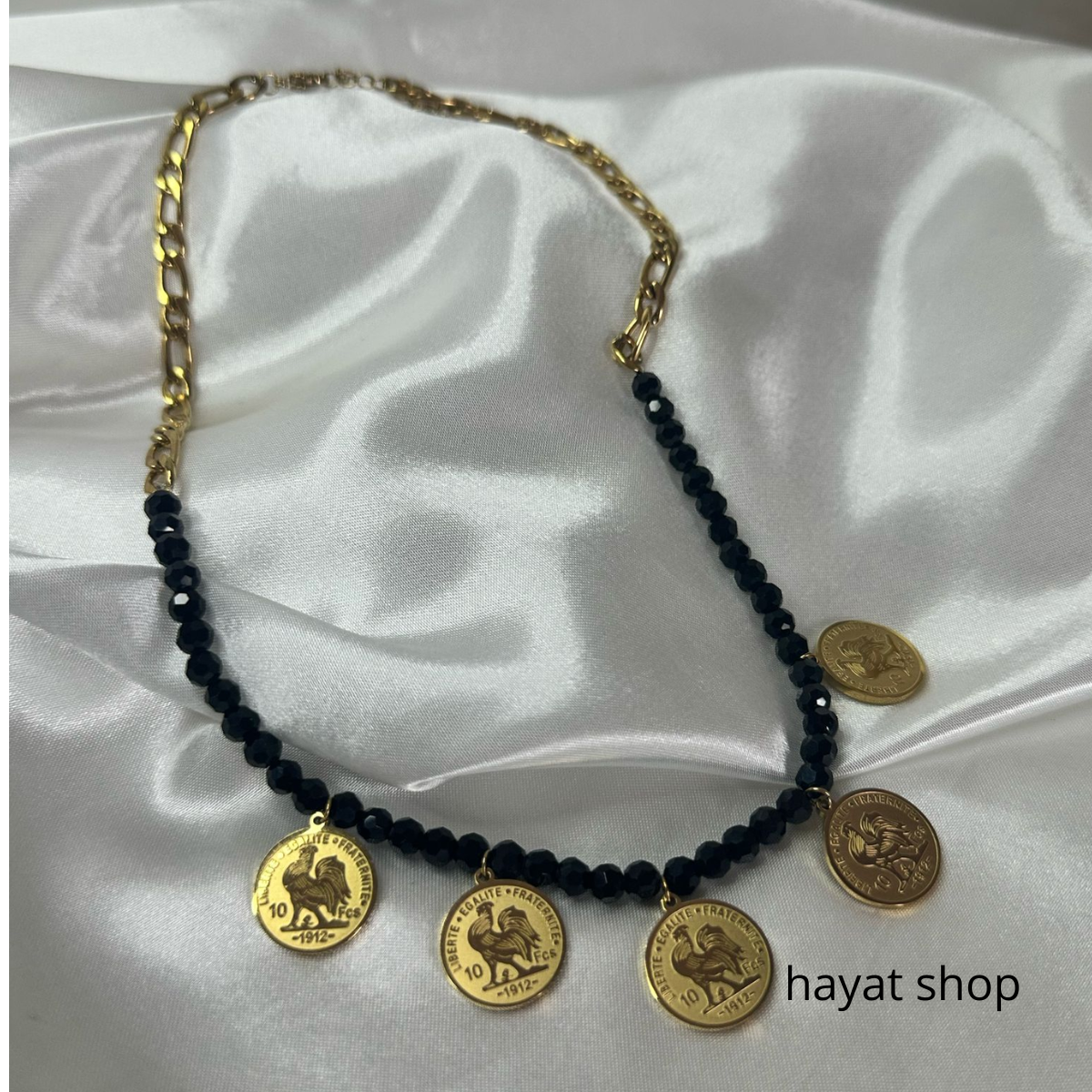 Collana con mini moneta con gallo franco in acciaio inossidabile