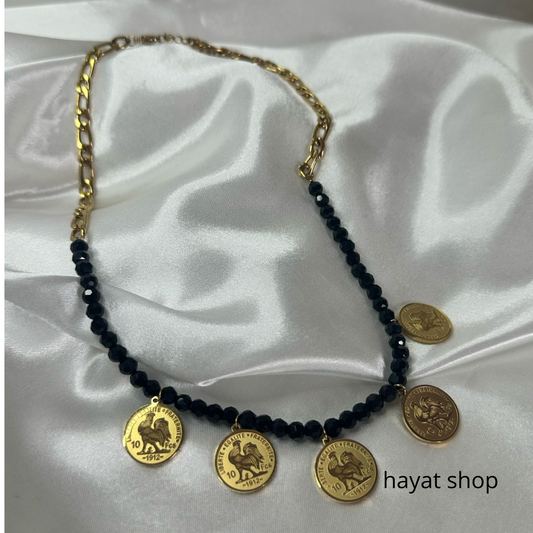Collana con mini moneta con gallo franco in acciaio inossidabile
