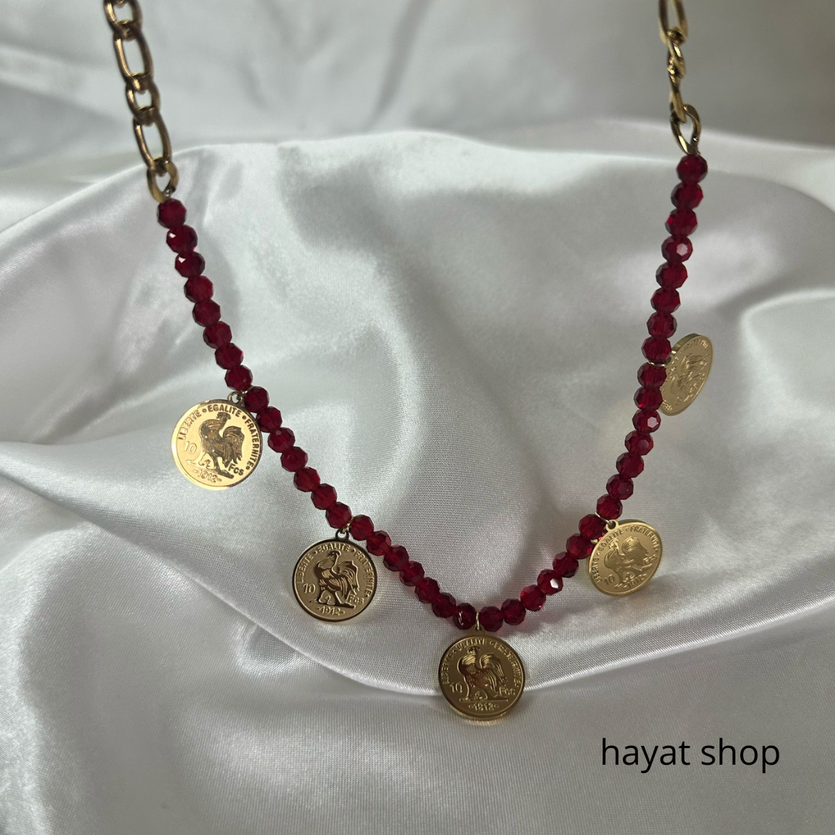 Collana con mini moneta con gallo franco in acciaio inossidabile
