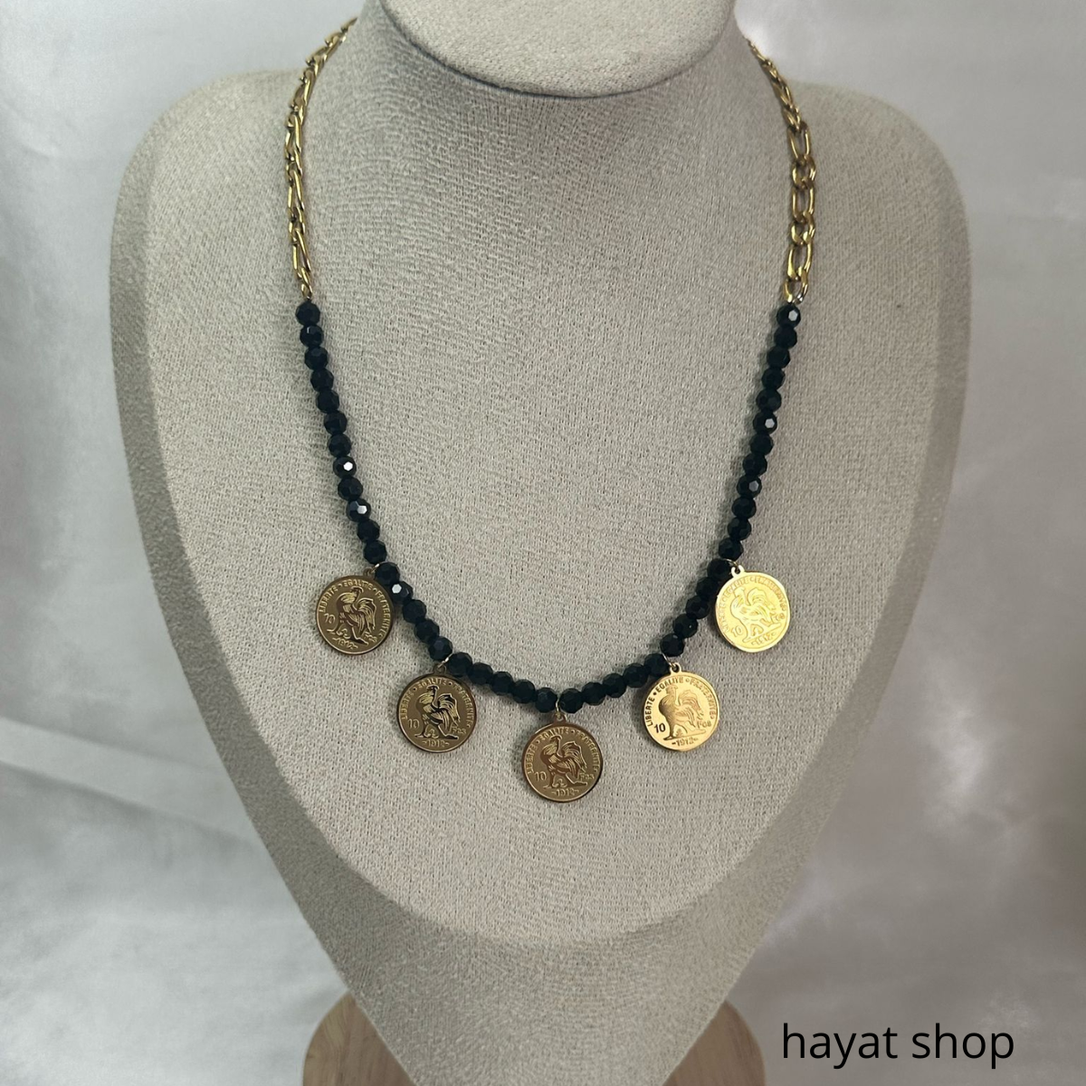 Collana con mini moneta con gallo franco in acciaio inossidabile