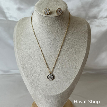 Set collana e orecchini strass in acciaio inossidabile