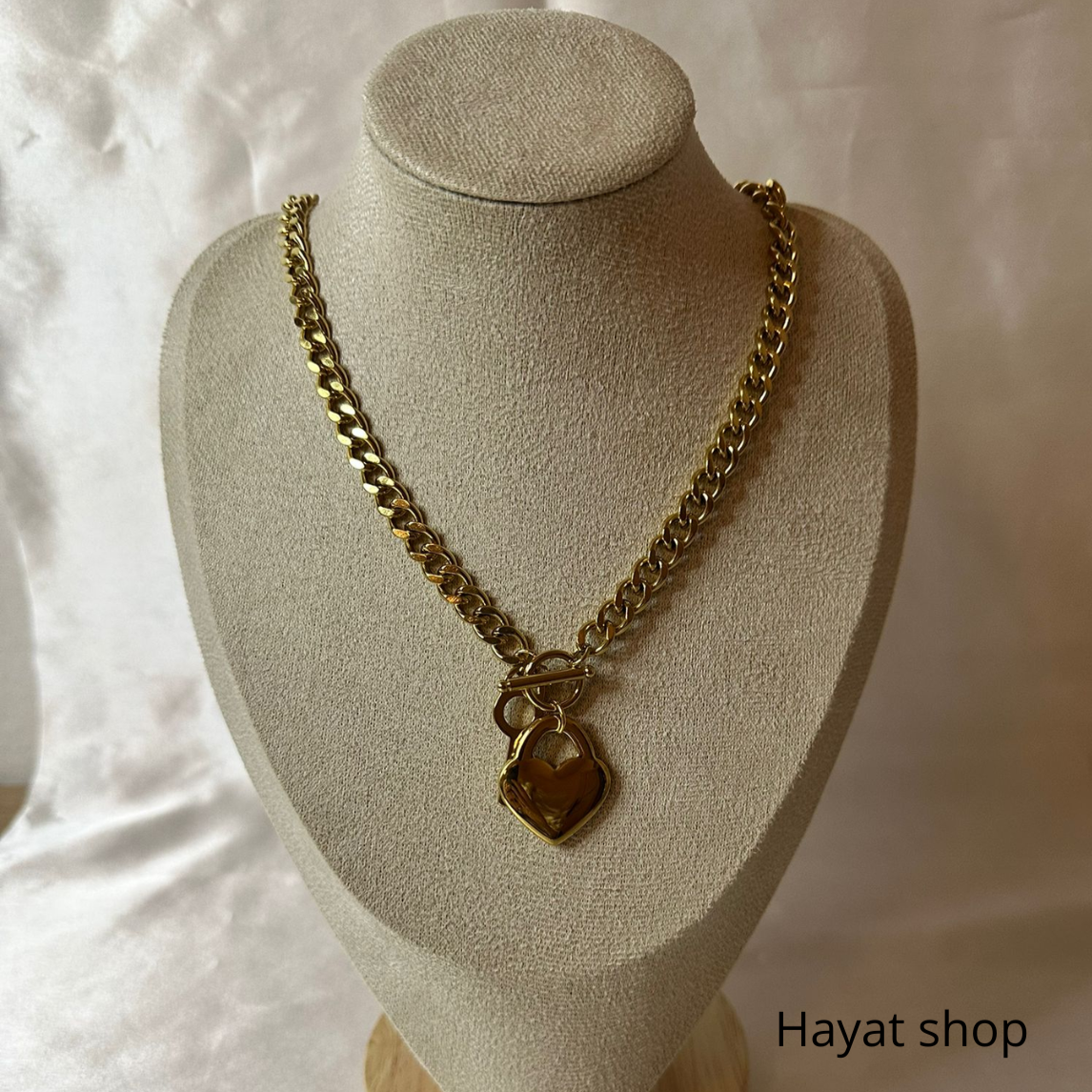 Collana a maglie cubane grande cuore in acciaio inossidabile