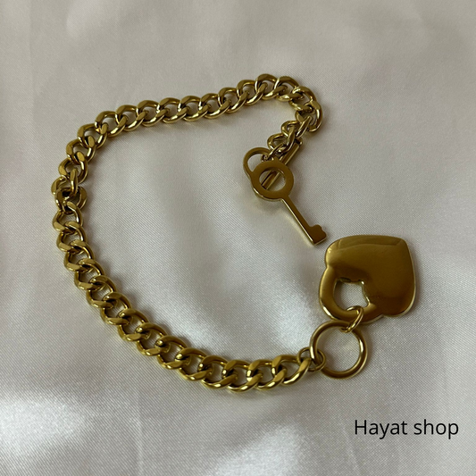 Bracciale a  maglie cubane grande cuore in acciaio inossidabile di alta qualita