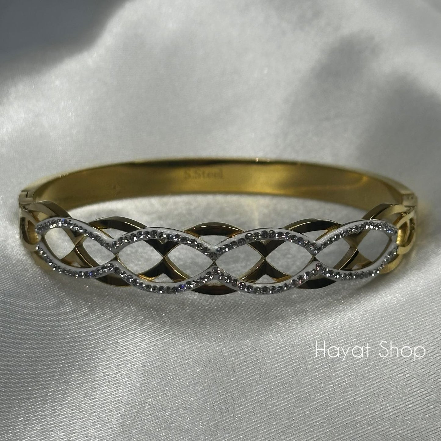 Braccialetto strass (d 6 cm) in acciaio inossidabile