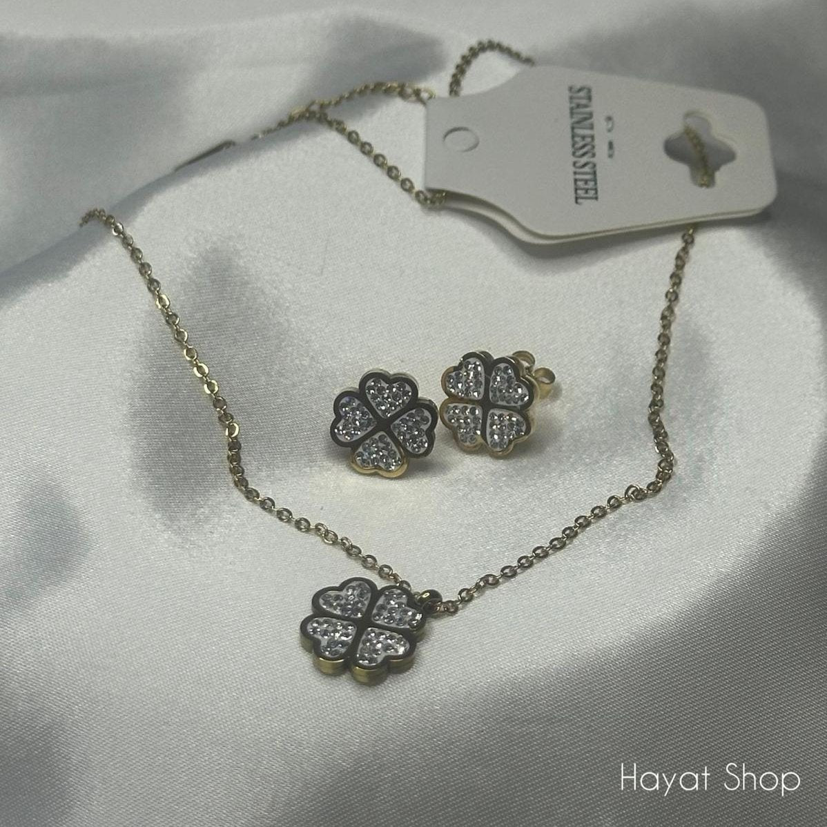 Set collana e orecchini strass in acciaio inossidabile