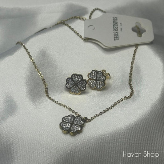 Set collana e orecchini strass in acciaio inossidabile
