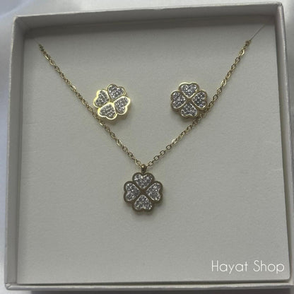 Set collana e orecchini strass in acciaio inossidabile