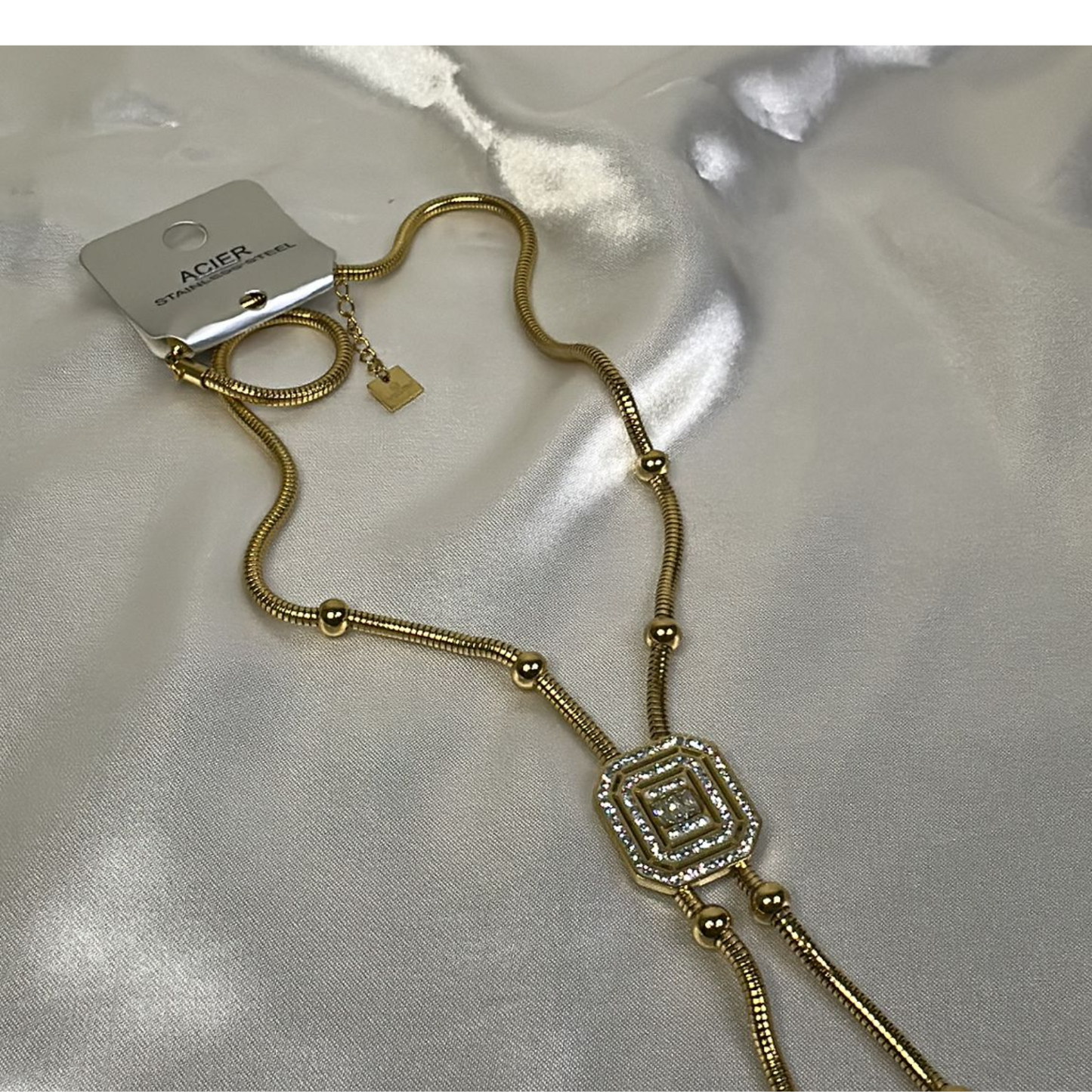 Collana rettangolare in acciaio inox