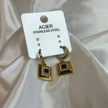 Orecchini monac con strass in acciaio inox