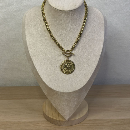 Collana rotonda con gallo in acciaio inox