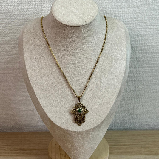 Collana lunga con mano di fatima in acciaio inox