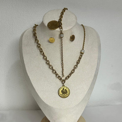 Set gioielli con gallo (farrouj) in acciaio inossidabile