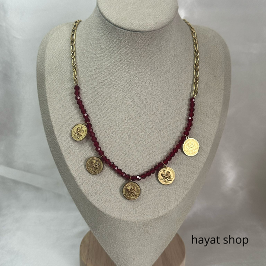 Collana con mini moneta con gallo franco in acciaio inossidabile
