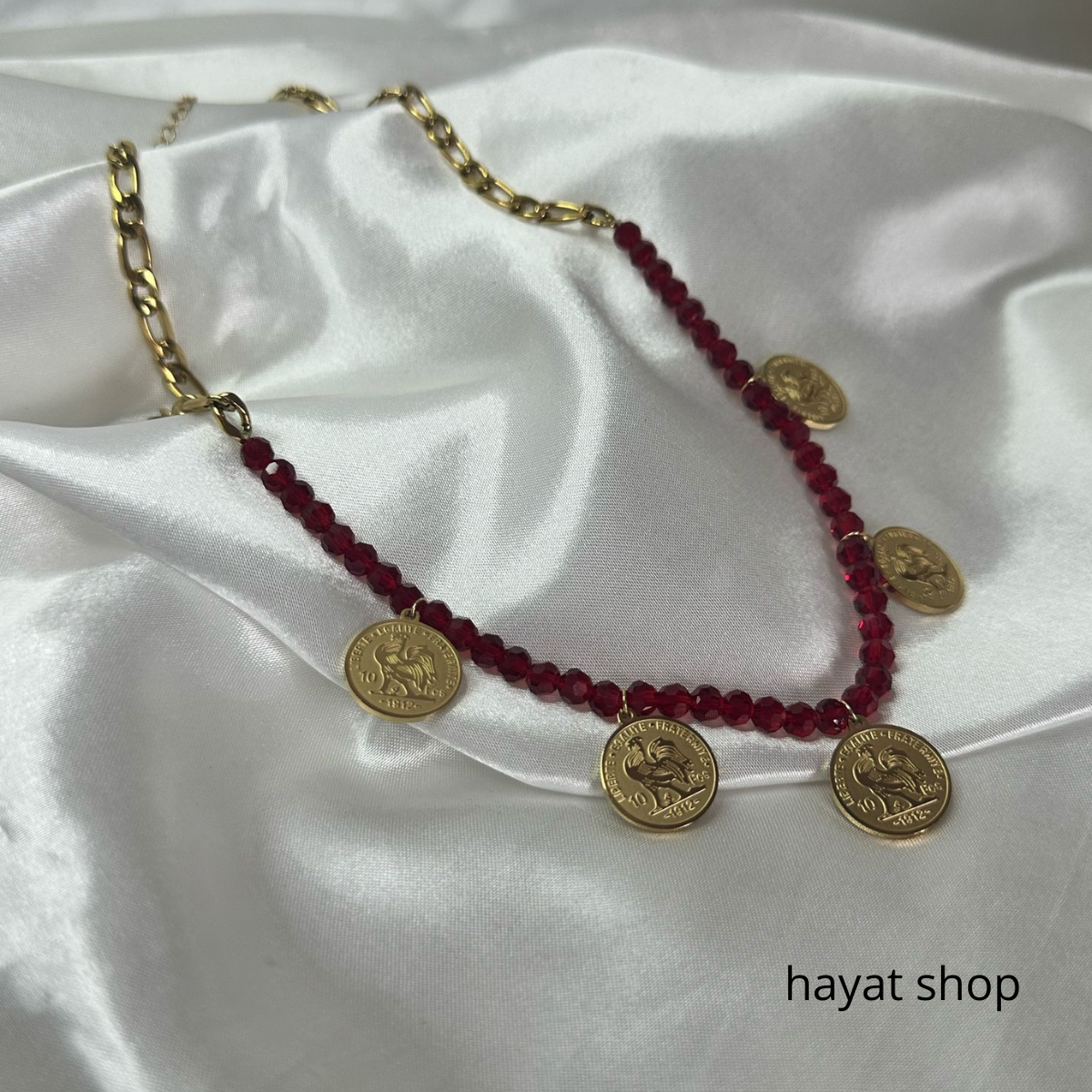 Collana con mini moneta con gallo franco in acciaio inossidabile